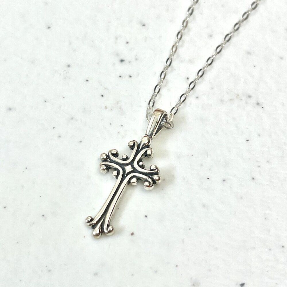 Sterling Silver Cross Necklace USA Made Pendant 925 28x12.5mm 18in Cable Chain